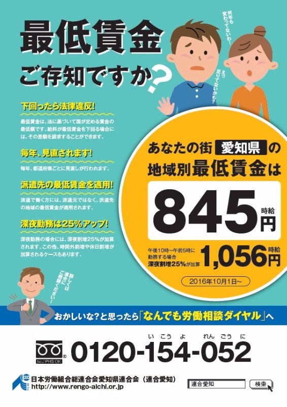 賃金 最低 愛知 県 愛知県最低賃金は令和２年１０月１日から９２７円に改定されます :